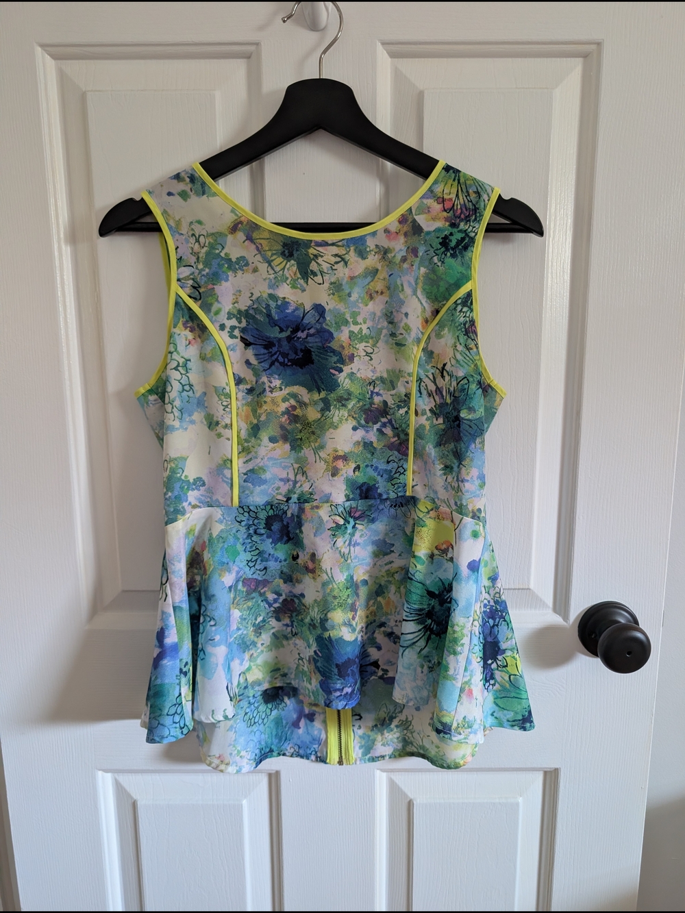 Under Skies Womens Floral Watercolor Peplum Tank Top Blue & Green Size Small